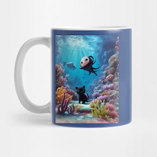 Black Kitten in Underwater Fantasy World Mug